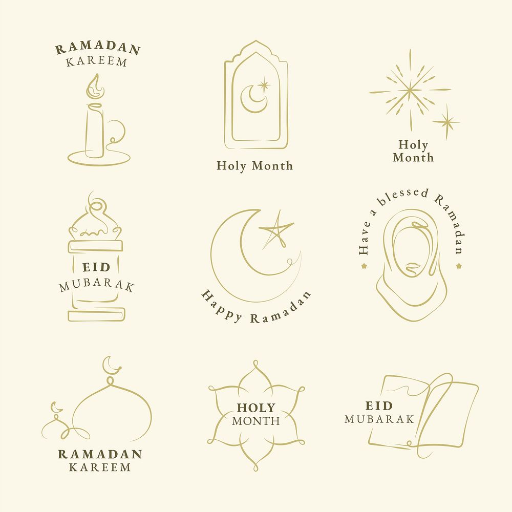 Ramadan kareem doodle logo vector set