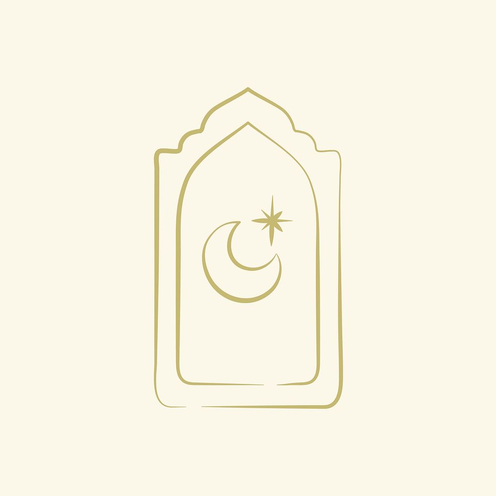 Islamic logo illustration with doodle star and crescent moon