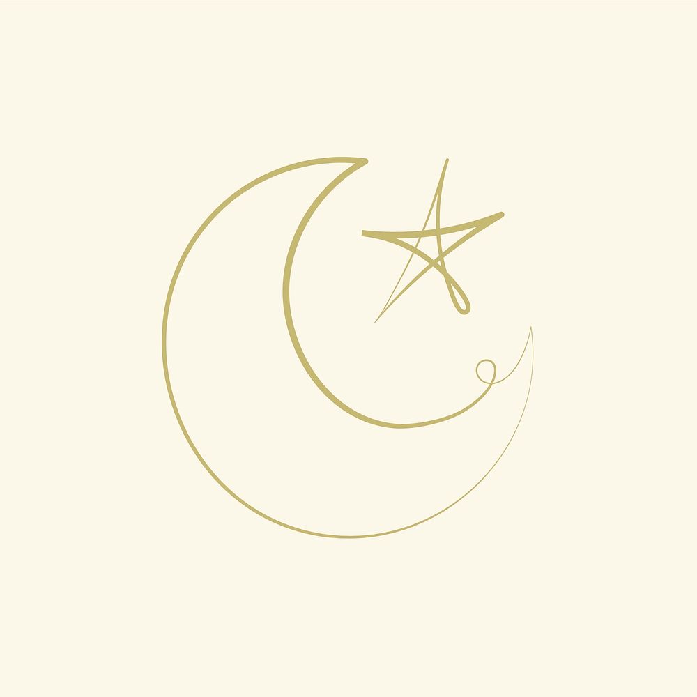 Ramadan kareem logo illustration with doodle star and crescent moon