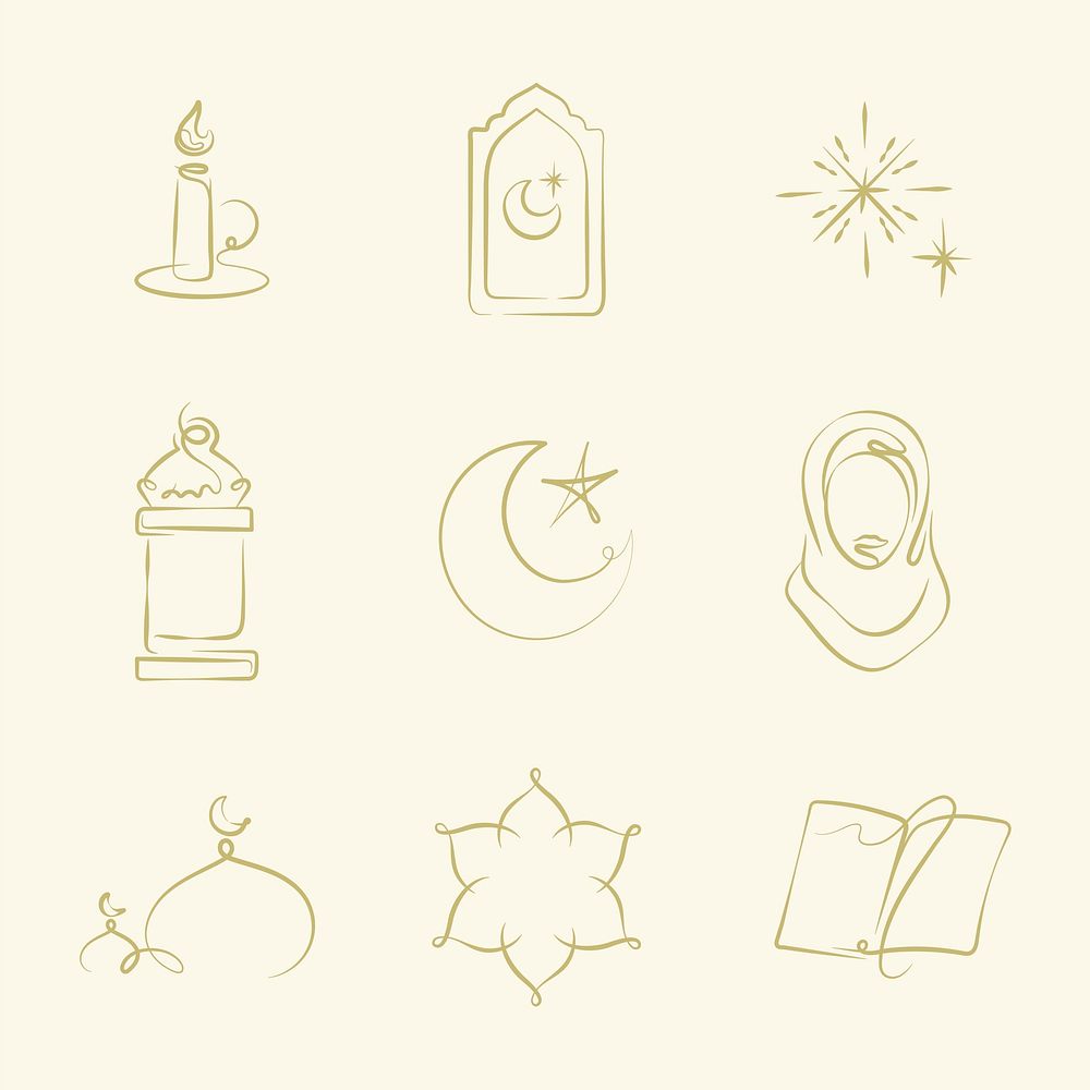 Ramadan kareem doodle logo vector set