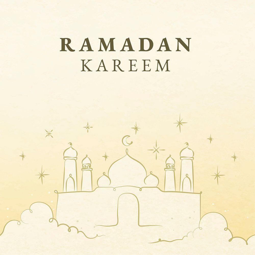 Ramadan greeting illustration for social media post with Arabic architecture