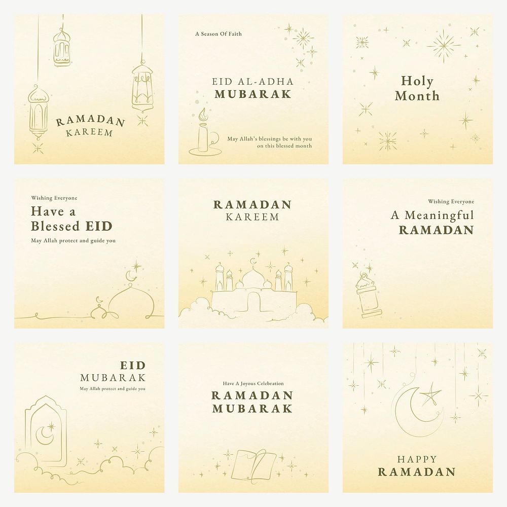Ramadan social media template vector on yellow background set