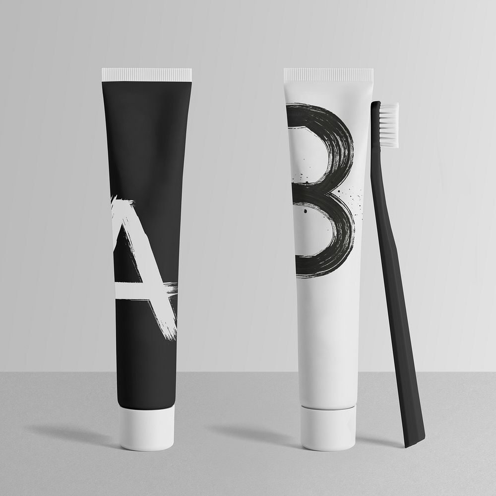 Minimal toothpaste tube mockup psd in black and white