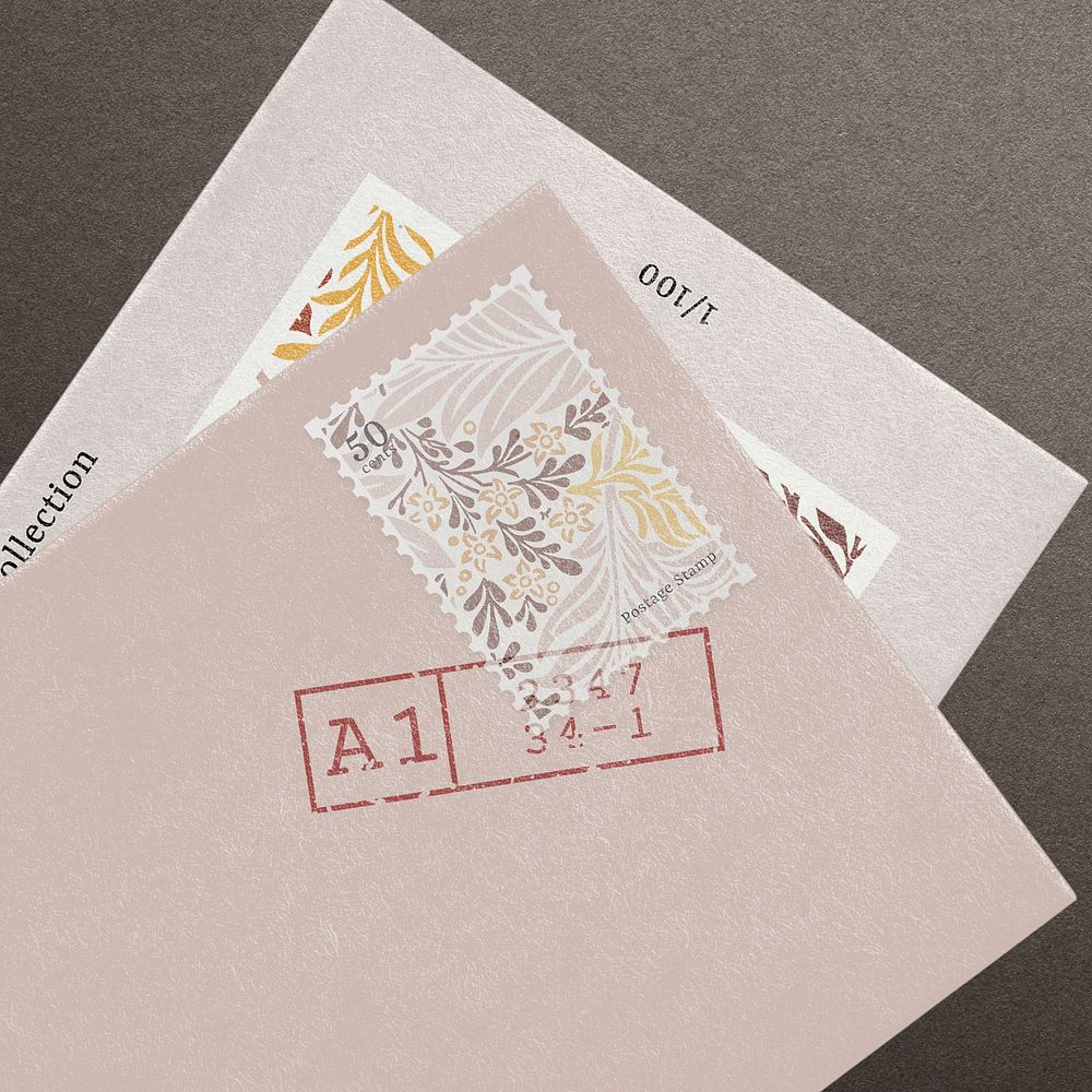 Postage envelope mockup psd with stamp
