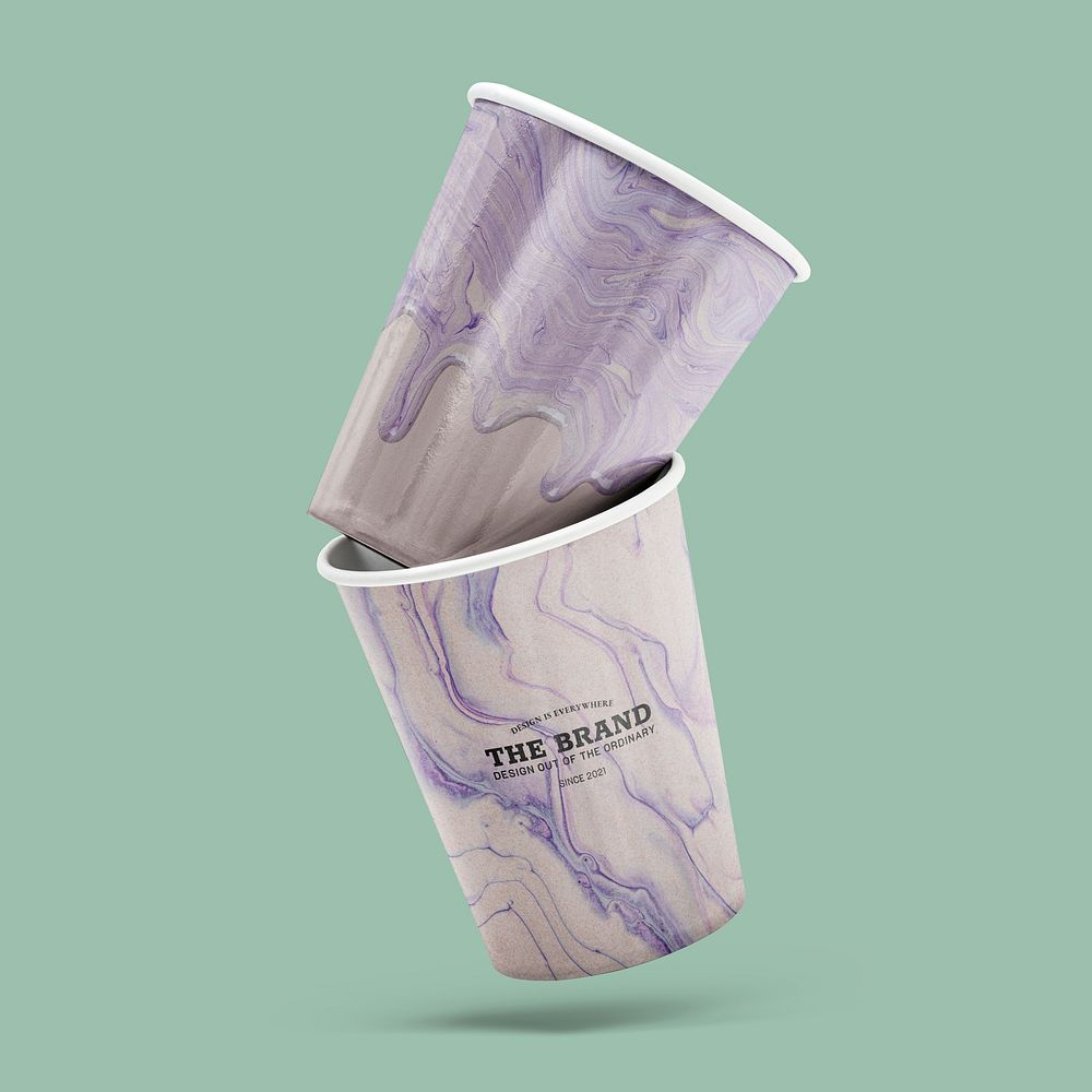 Purple marble cups mockup psd handmade experimental art