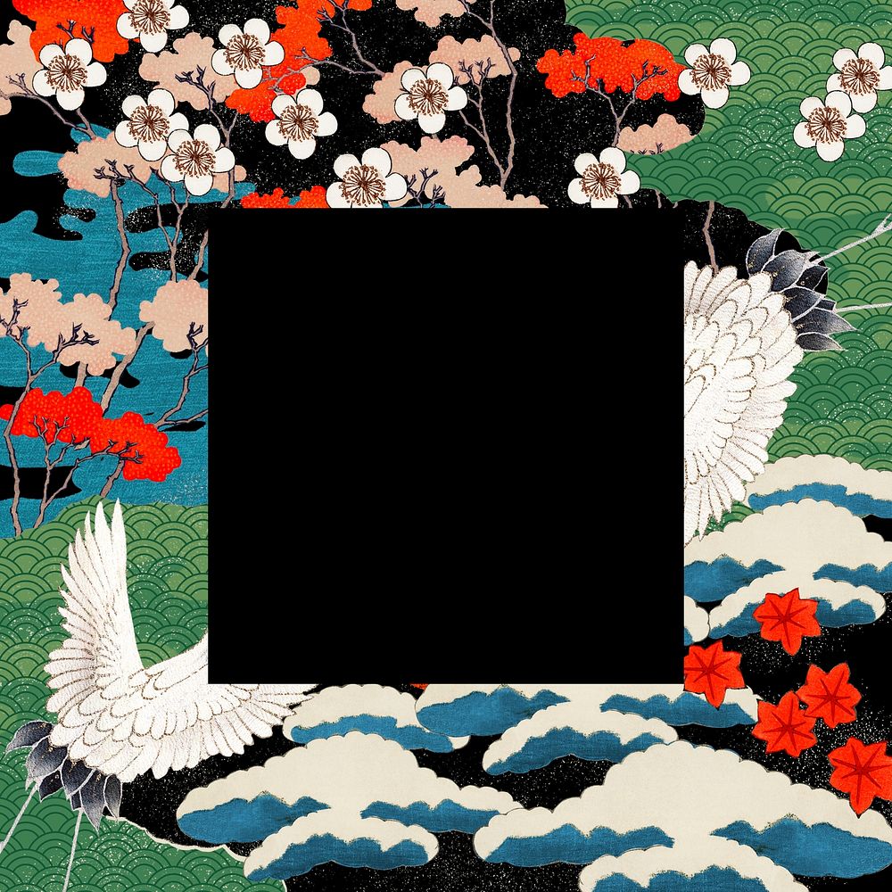 Vintage Japanese frame psd illustration, remixed from public domain artworks