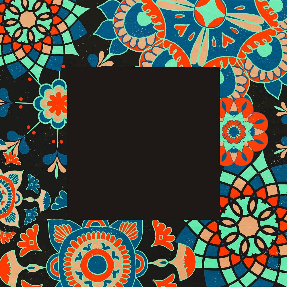 Ethnic frame vector illustration with floral pattern, remixed from public domain artworks