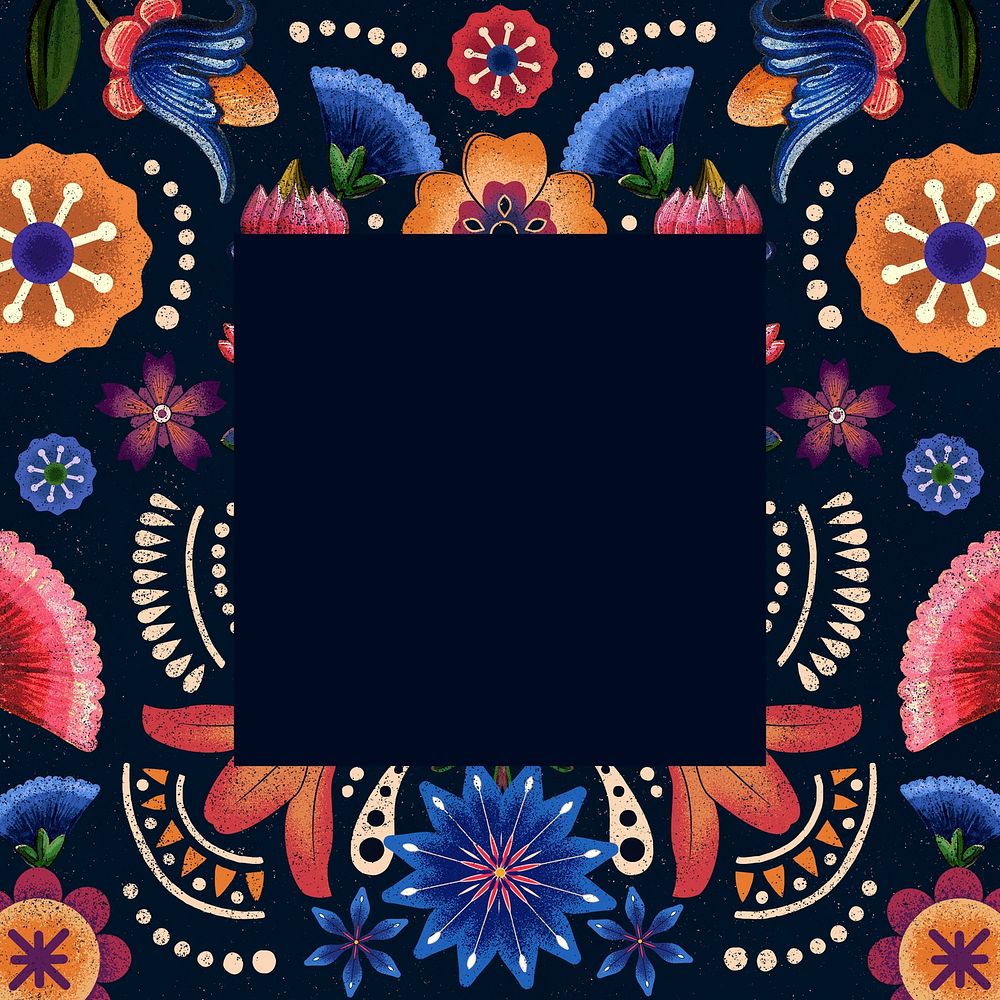 Ethnic frame psd illustration with Mexican flower pattern