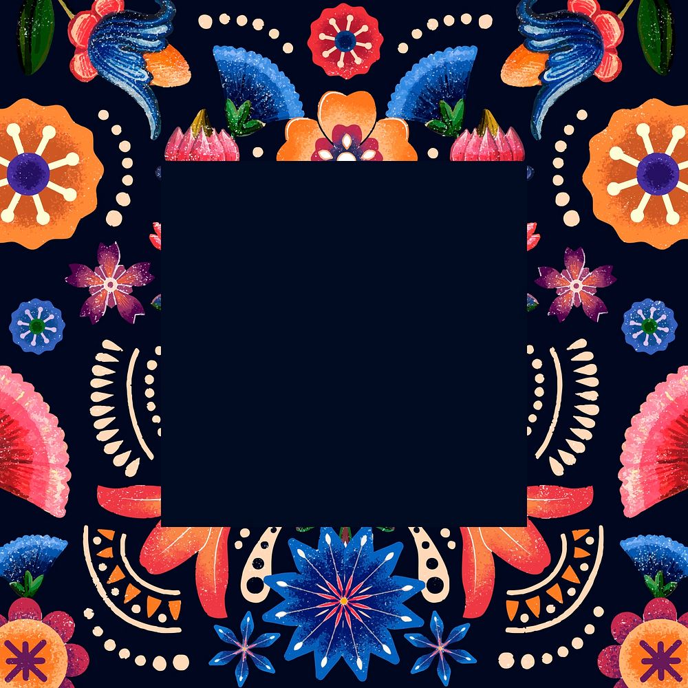 Ethnic frame vector illustration with Mexican flower pattern