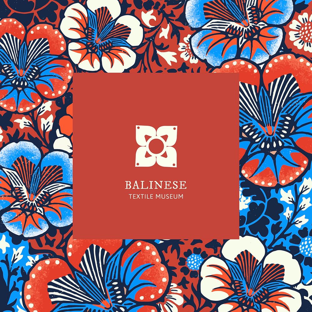 Batik floral pattern template vector with minimal logo, remixed from public domain artworks