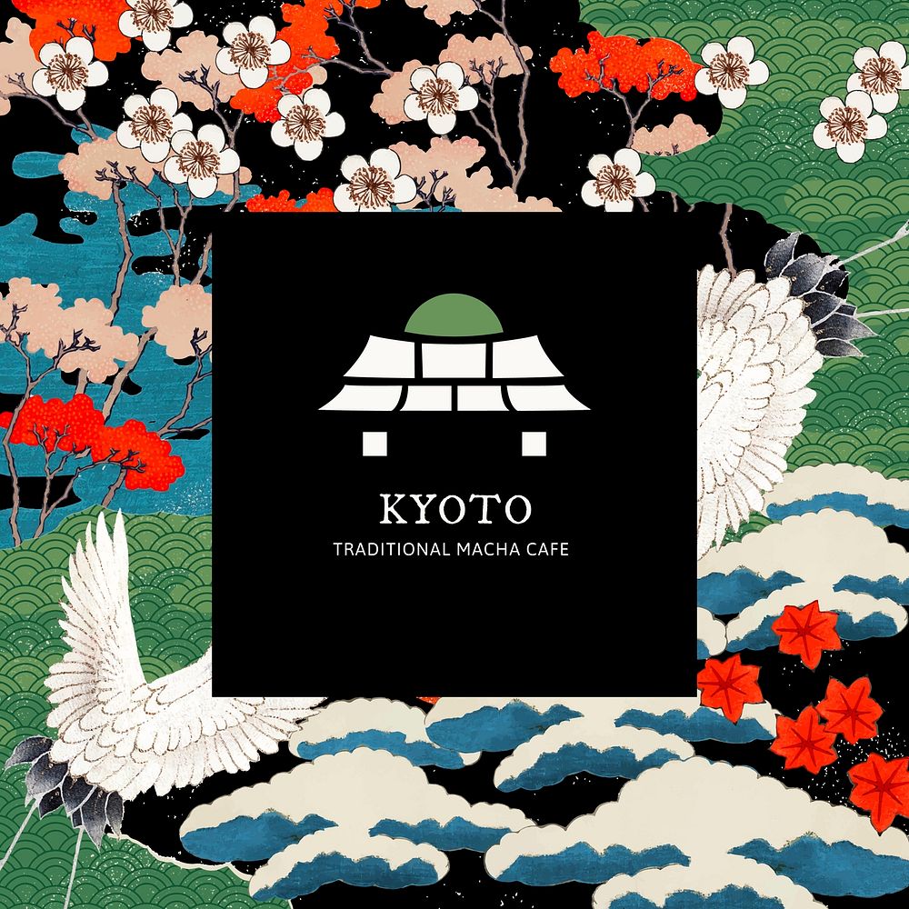 Japanese crane pattern template vector for branding logo, remixed from public domain artworks
