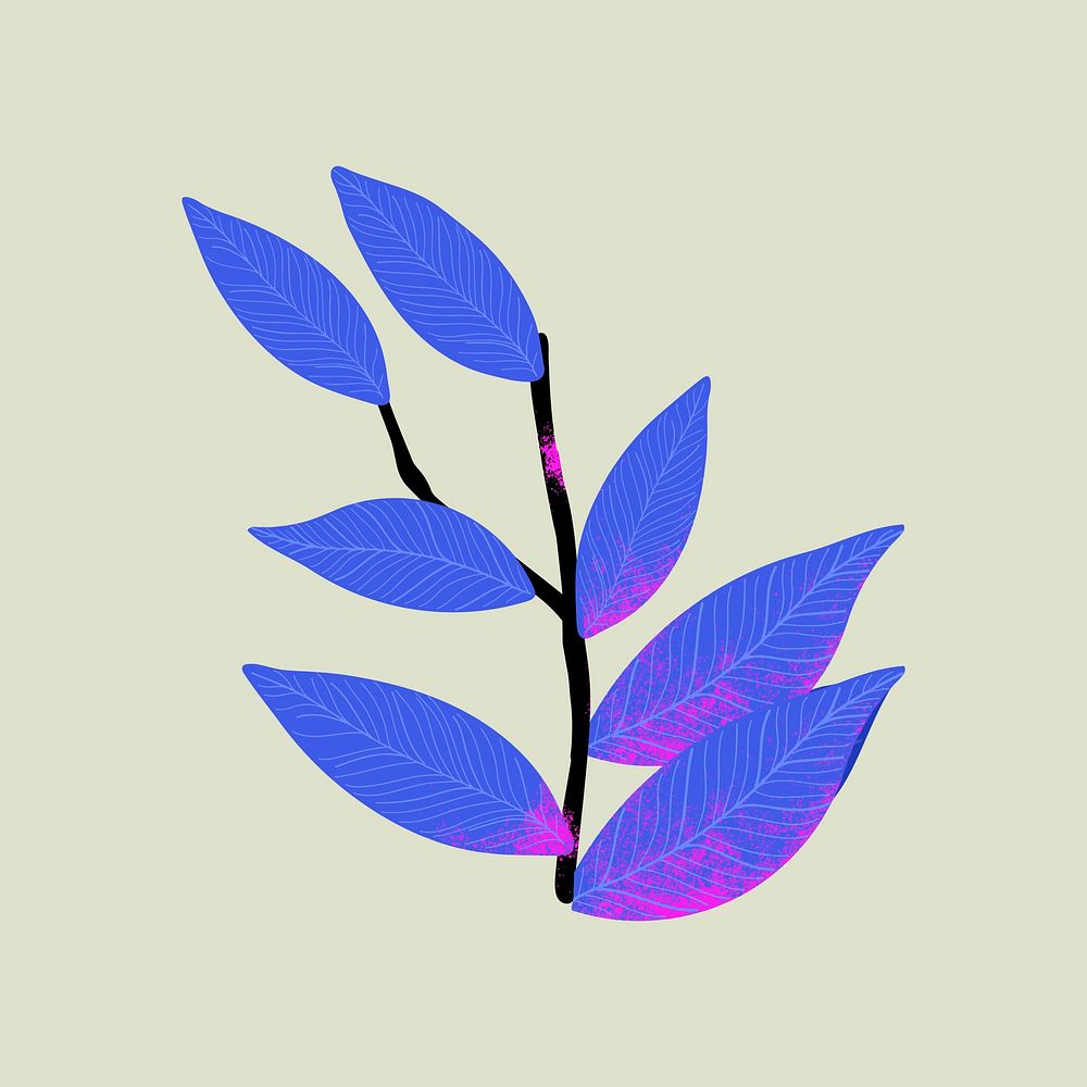 Blue leaf tropical illustration with branch