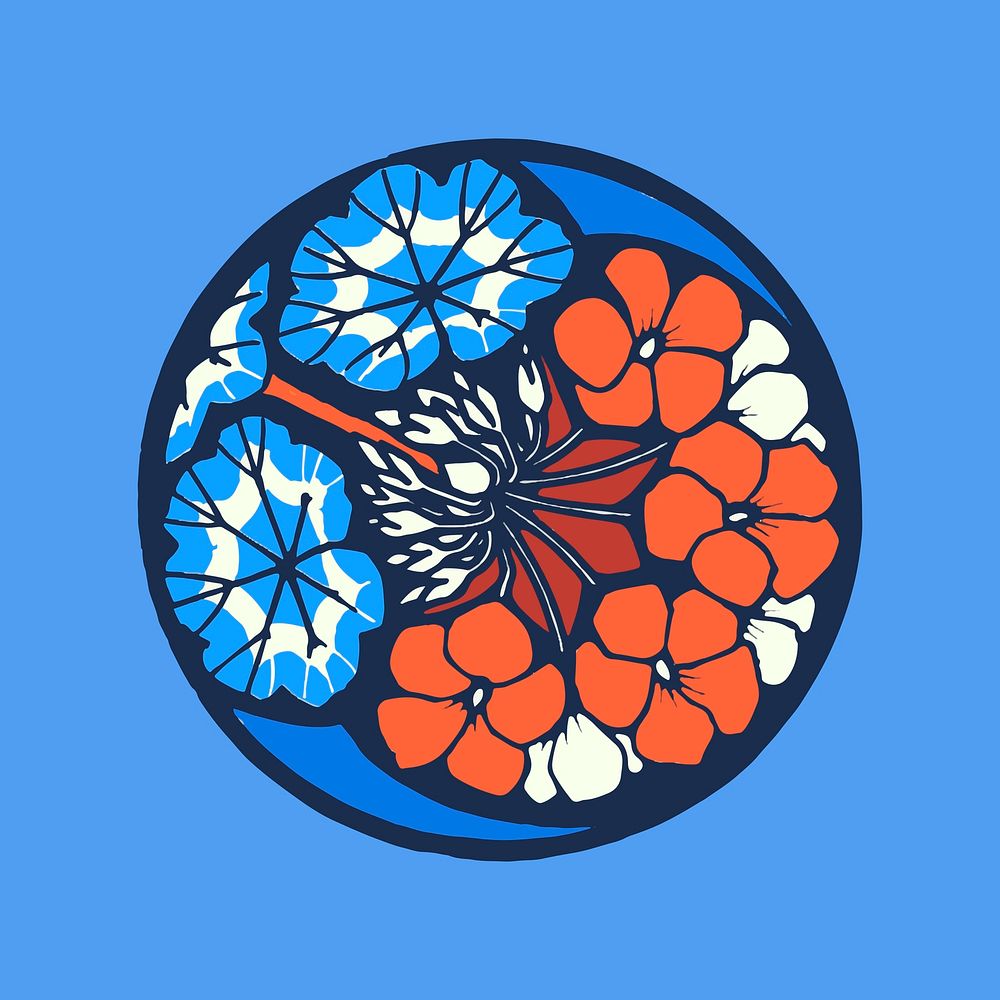 Batik flower vector illustration in blue tone