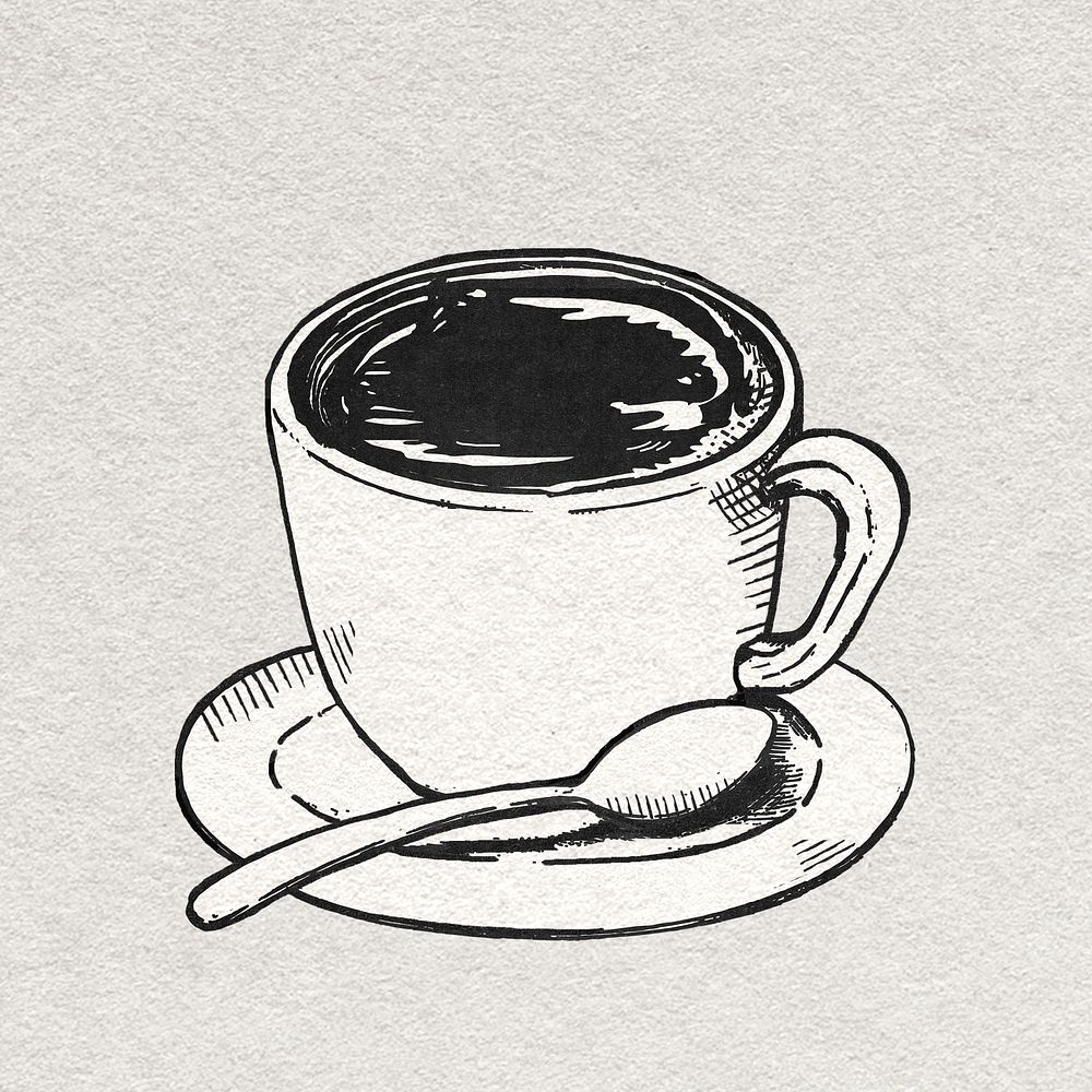 Coffee cup vintage graphic psd in black and white