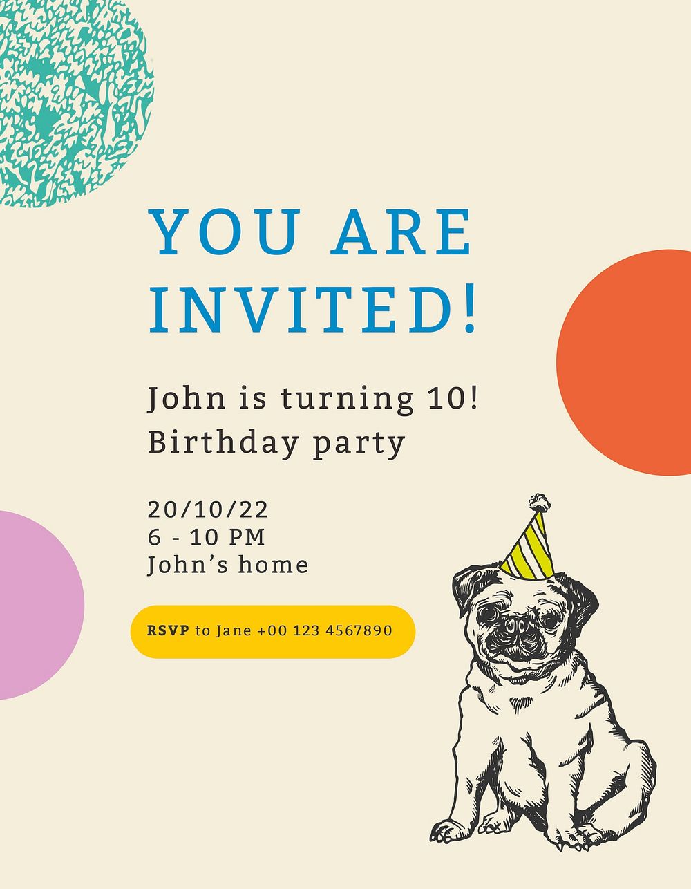 Birthday invitation flyer template psd in cute puppy theme