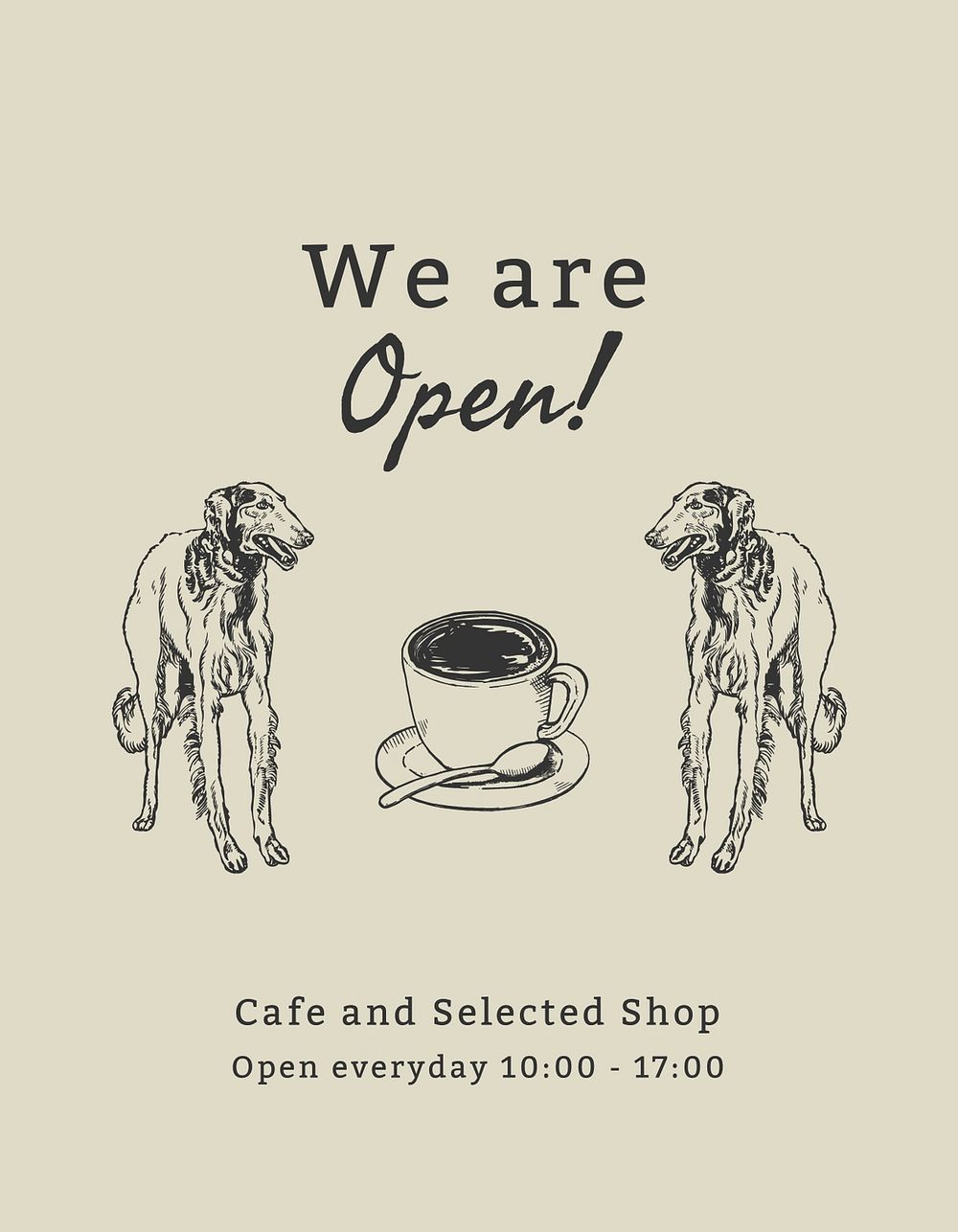 Coffee shop flyer template psd in vintage dog illustration theme, remixed from artworks by Moriz Jung