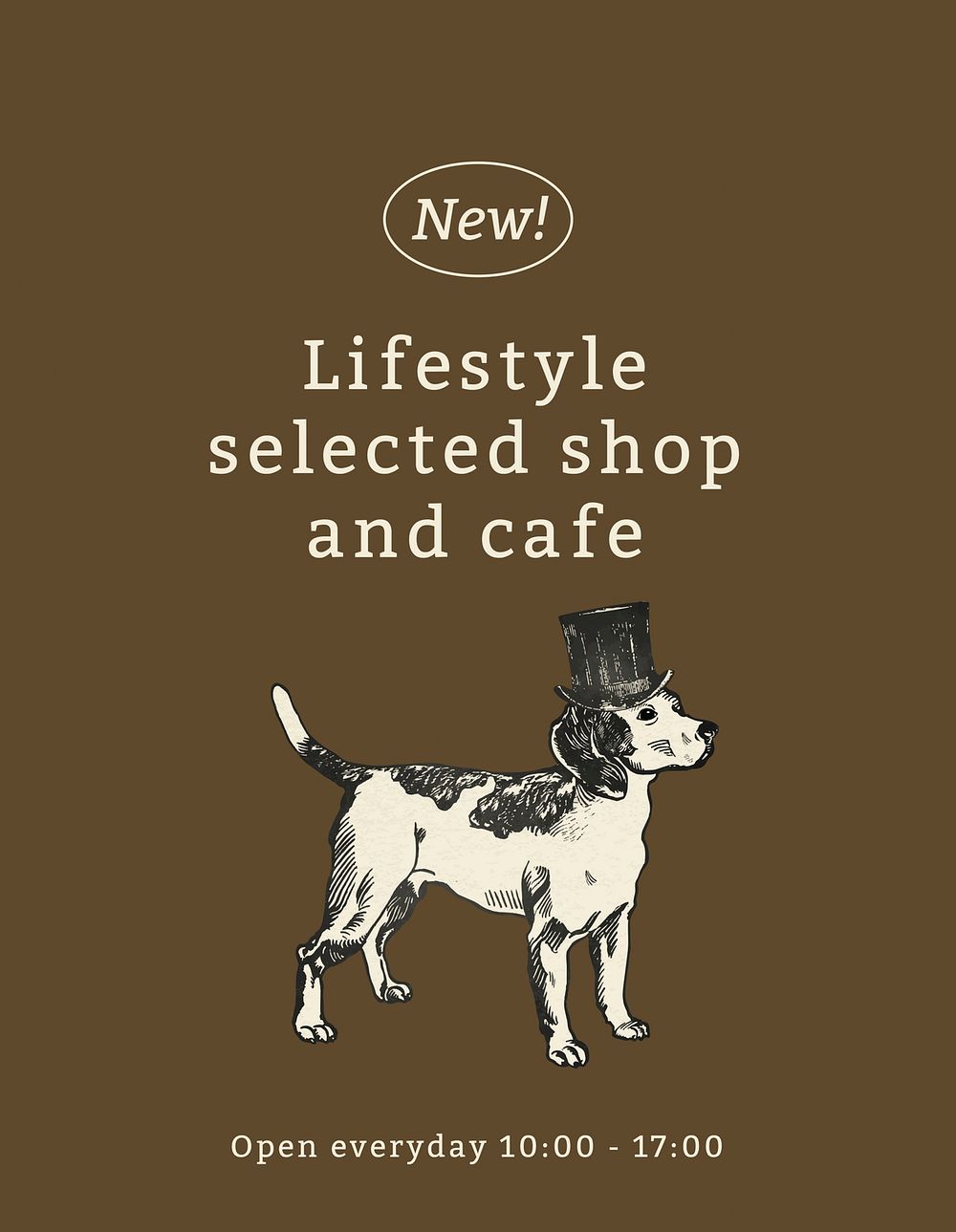 Cafe flyer template psd in vintage dog illustration theme