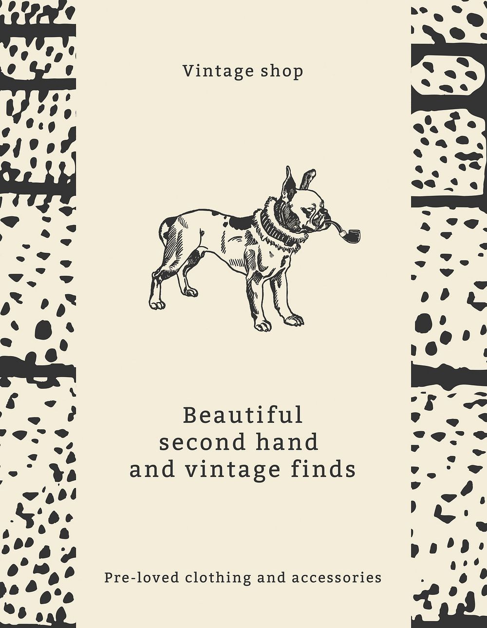 Vintage fashion quote template vector for flyer with dog illustration, remixed from artworks by Moriz Jung