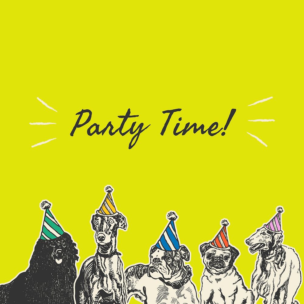 Editable party template vector for social media post with quote, Party time, remixed from artworks by Moriz Jung