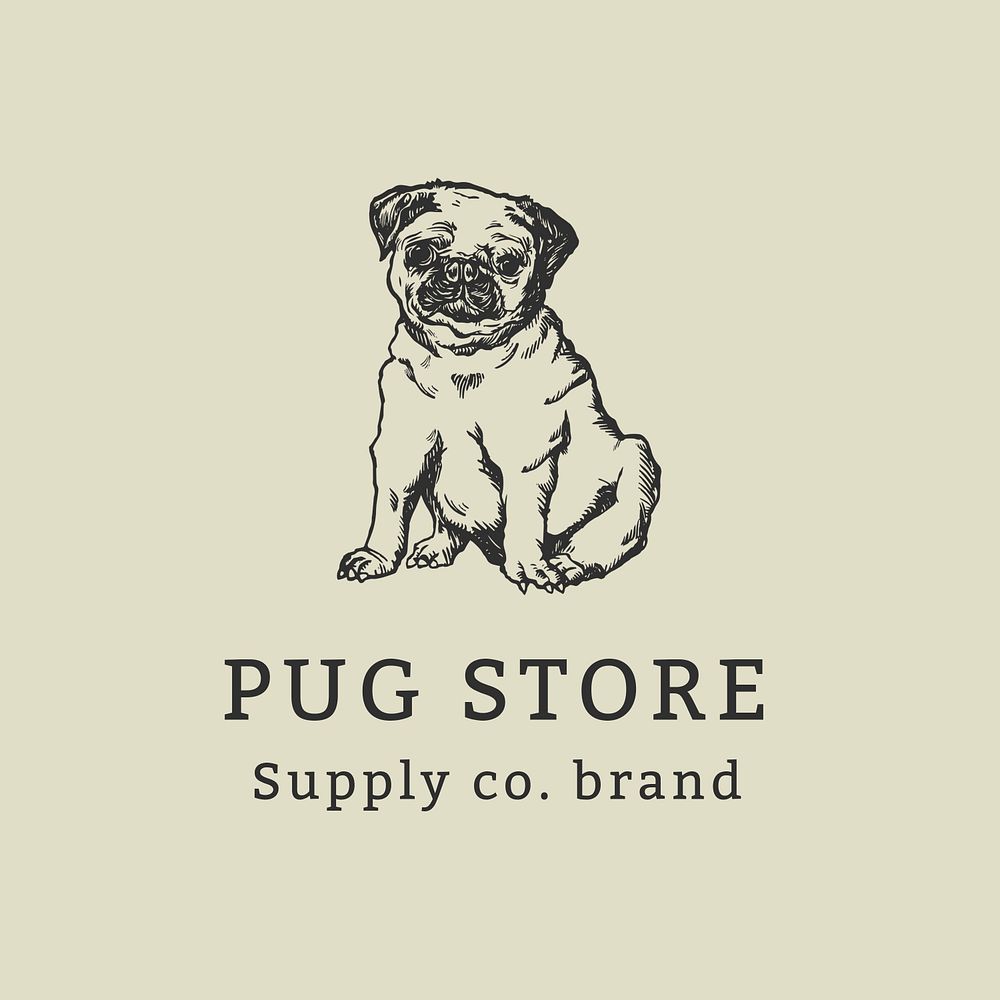 Vintage business logo template psd with vintage dog pug illustration