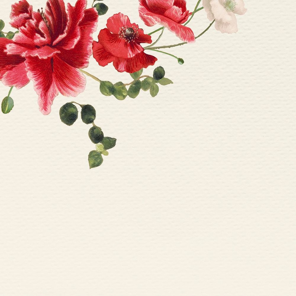 Red flower background illustration with design space, remixed from public domain artworks