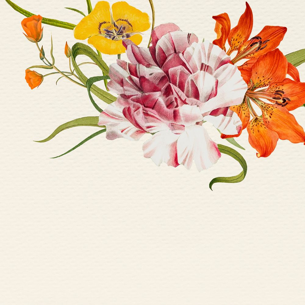 Spring flower background illustration with design space, remixed from public domain artworks