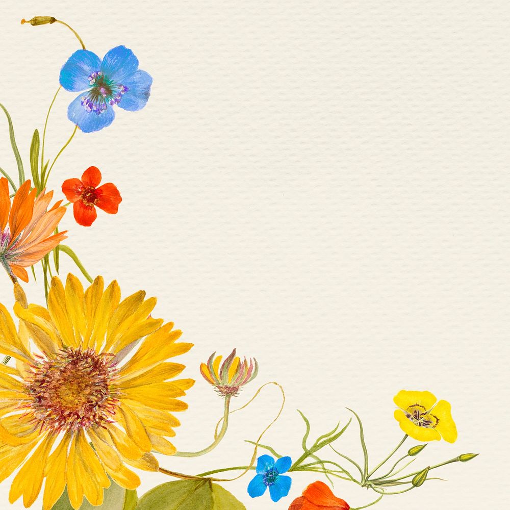 Yellow flower background illustration with design space, remixed from public domain artworks