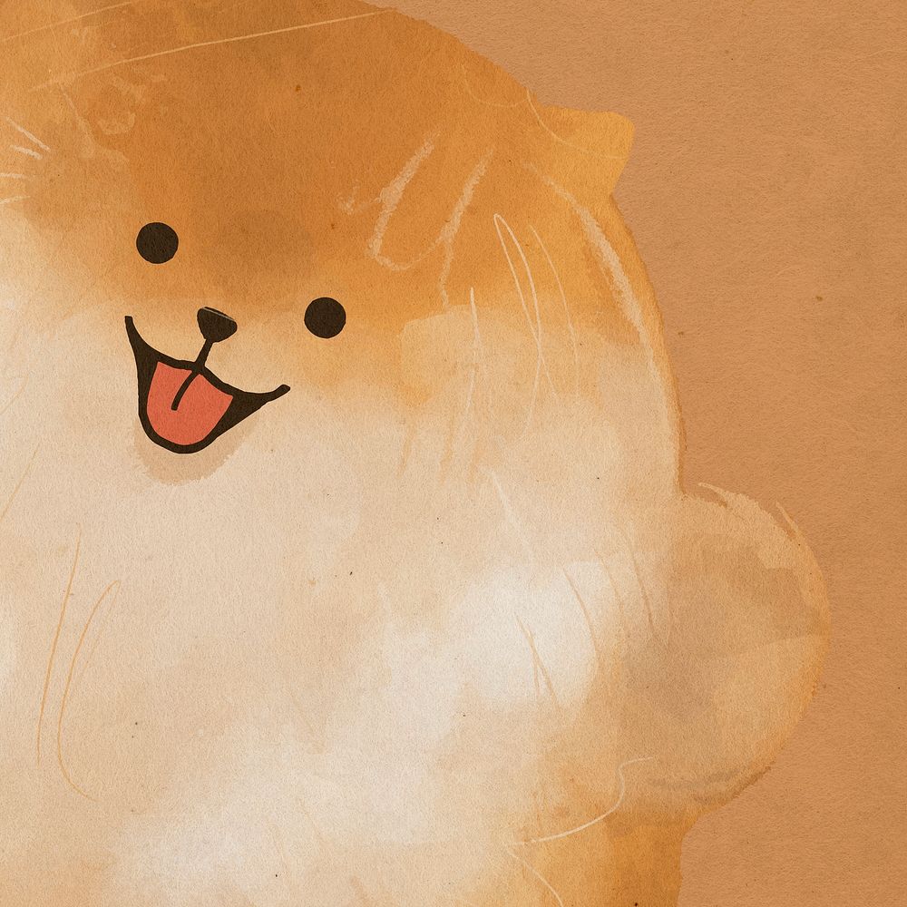 Cute Pomeranian dog background psd hand drawn illustration