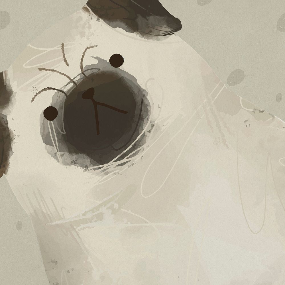 Angry Pug dog background psd hand drawn illustration