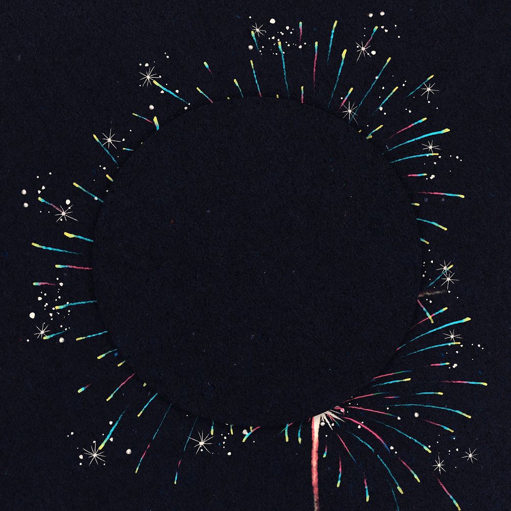 Beautiful fireworks frame psd on a black background