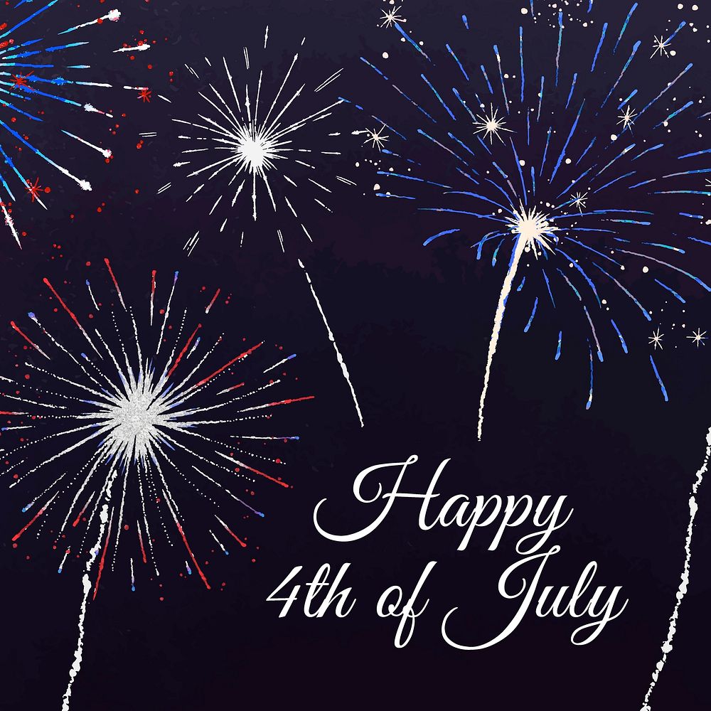 Shiny fireworks template vector for social media post with editable text