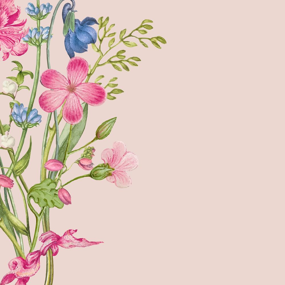 Pink floral background vector in pastel paper texture style, remixed from artworks by Pierre-Joseph Redout&eacute;