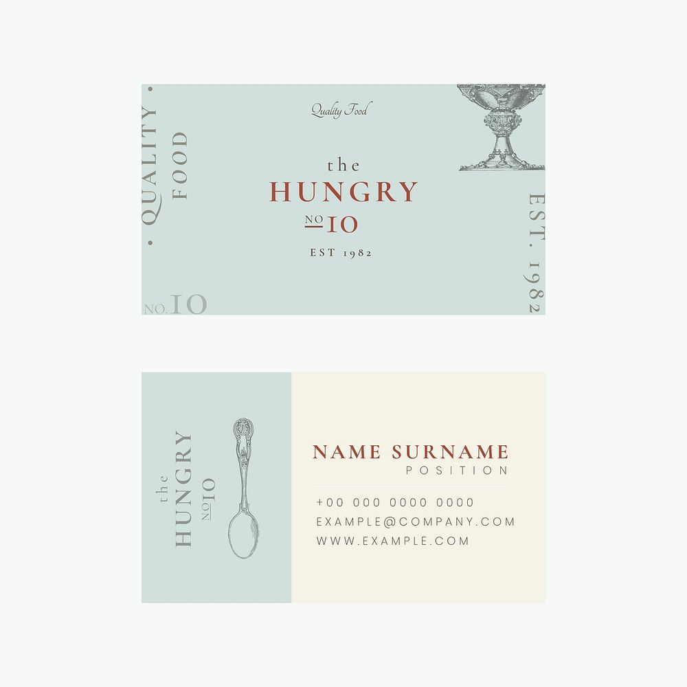 Aesthetic business card template vector for restaurant, remixed from public domain artworks