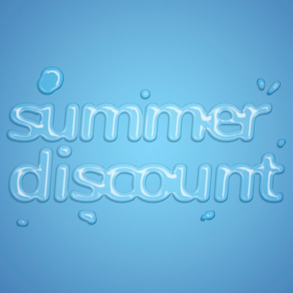 Summer discount water splash style typography on blue gradient background