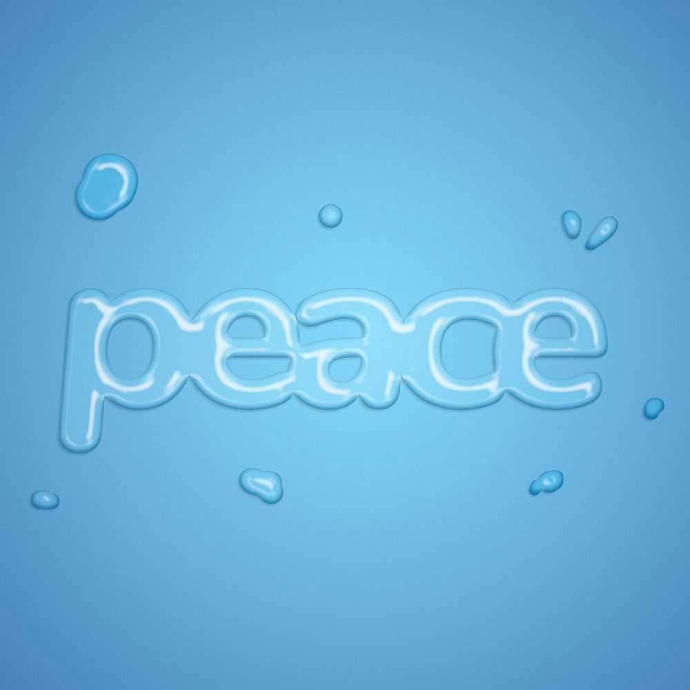 Peace water splash style typography on blue gradient background