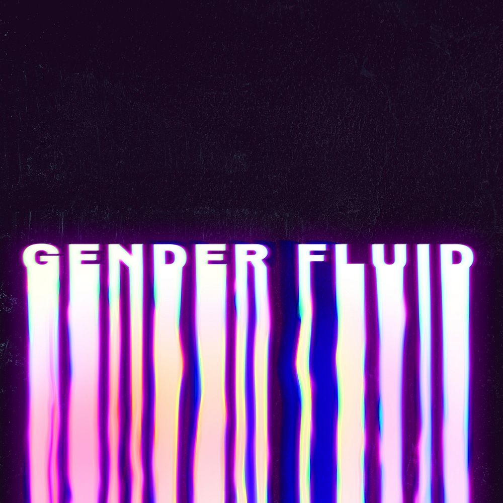 Gender fluid holographic liquid typography on black background