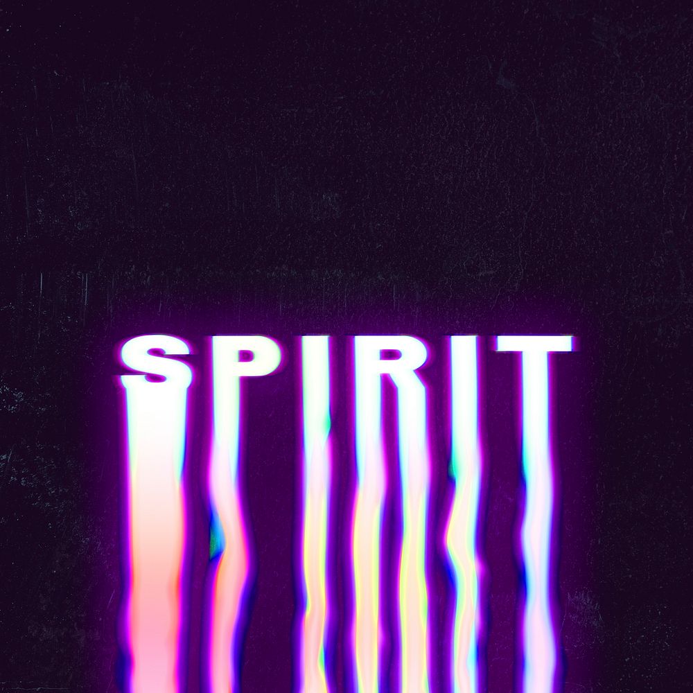 Spirit holographic liquid typography on black background