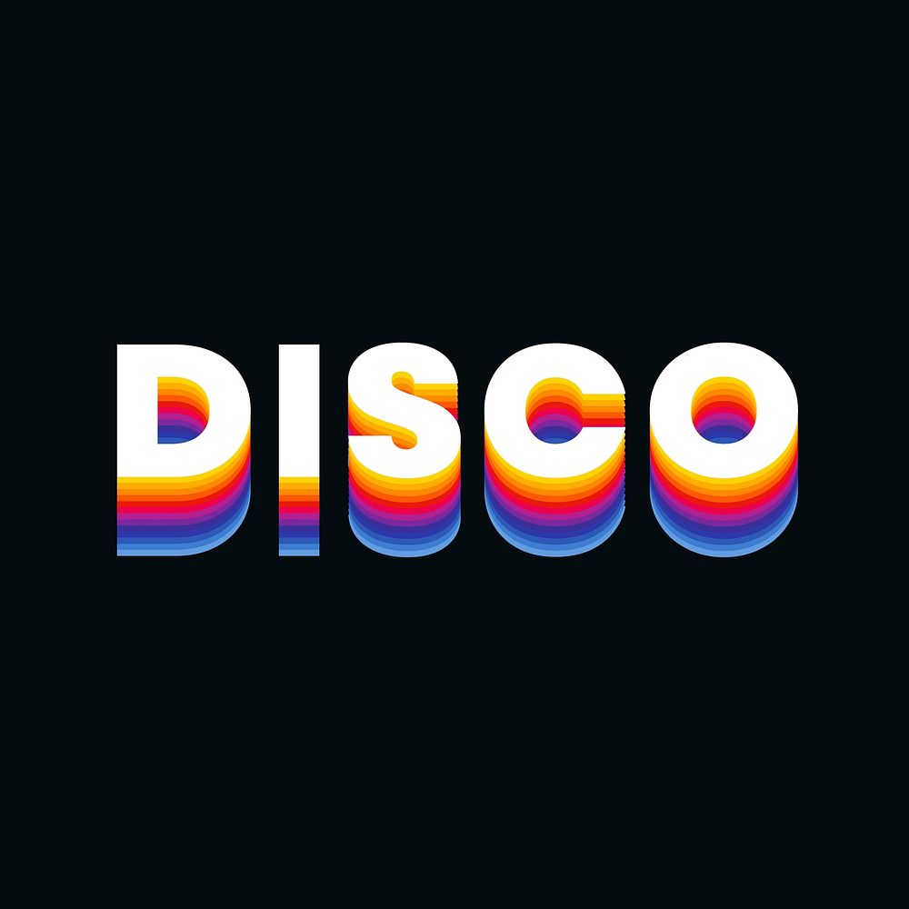 Disco text in colorful retro font