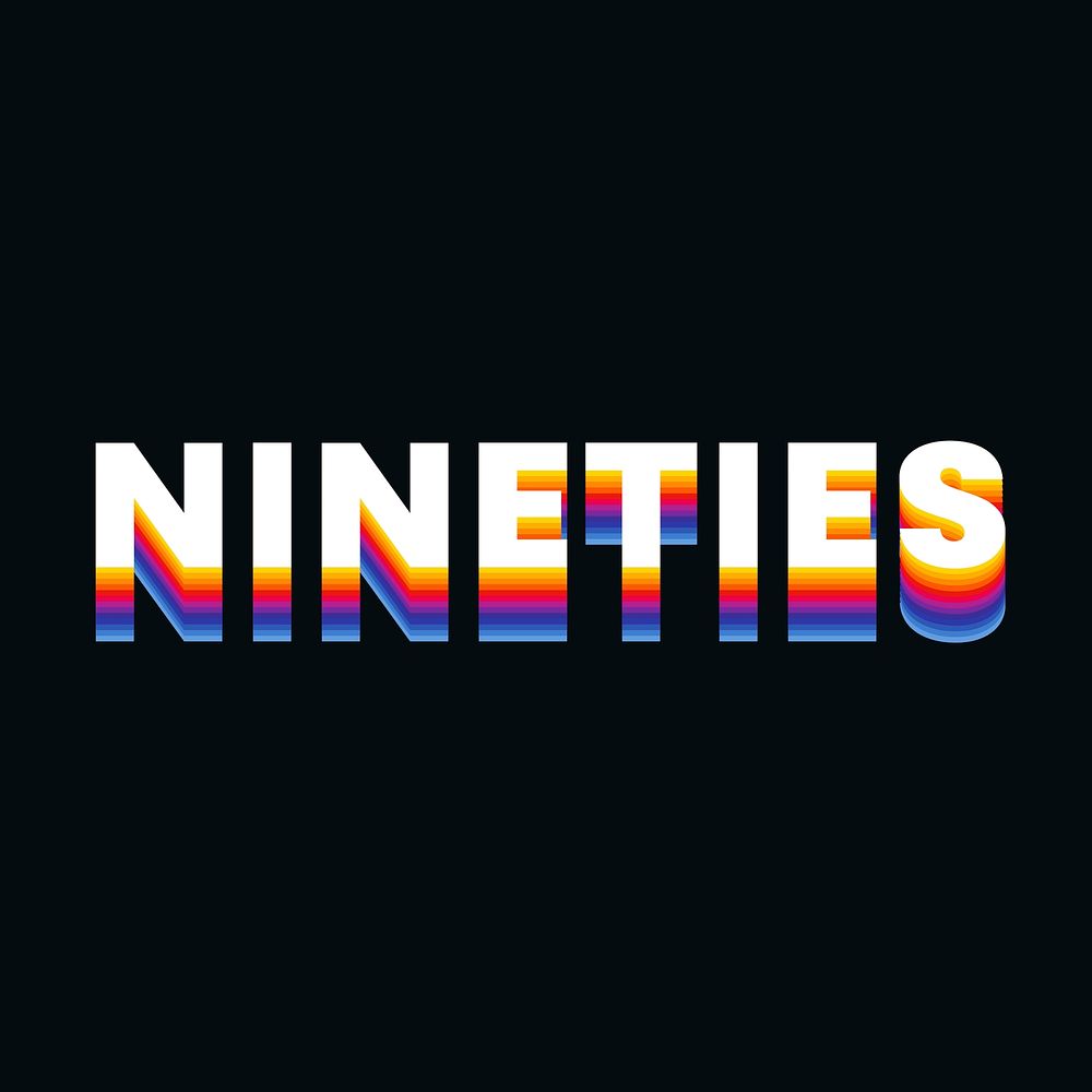 Nineties text in colorful retro font
