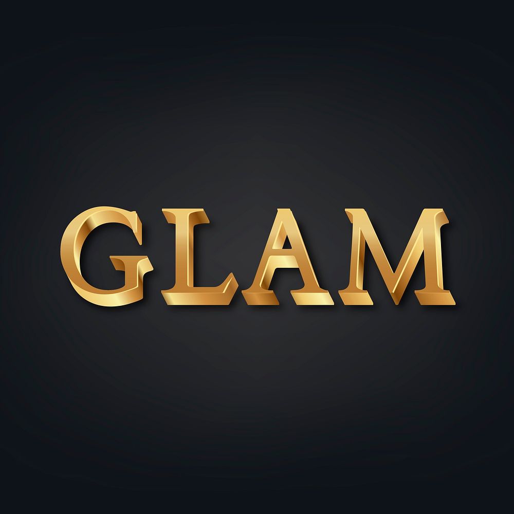 Glam 3d golden typography on black background