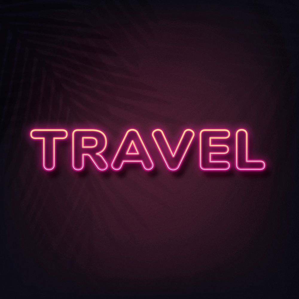 Travel neon style typography on black background