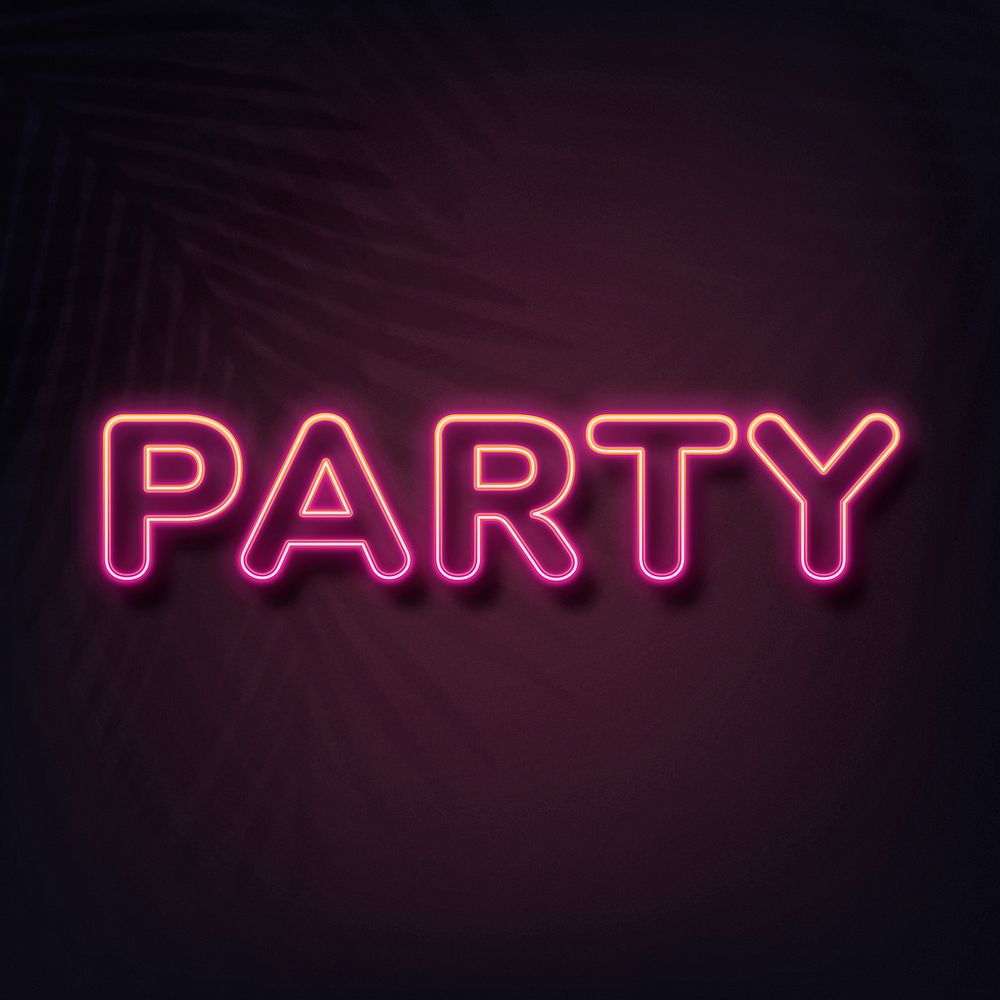 Party neon style typography on black background