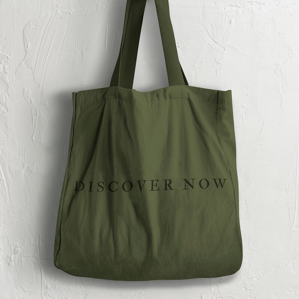 Canvas tote bag mockup psd with discover now text