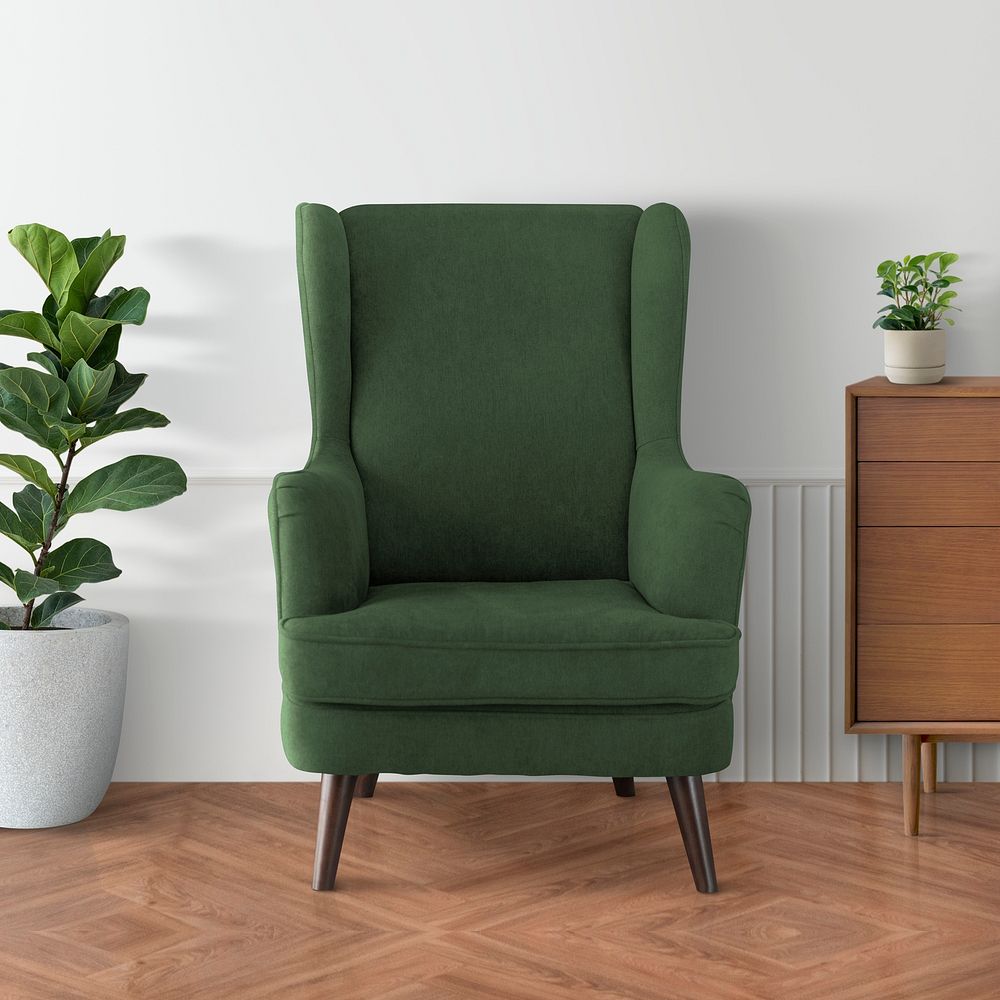 Green armchair sofa mockup psd for interior design