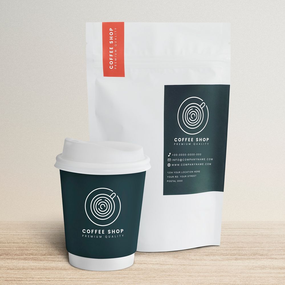 Green coffee cup with packaging bag