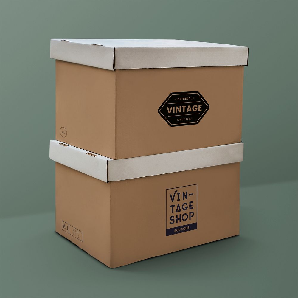 Cardboard box with logo on green background