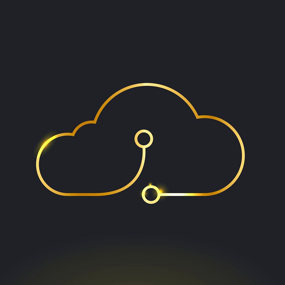 Gold neon cloud icon psd digital networking system