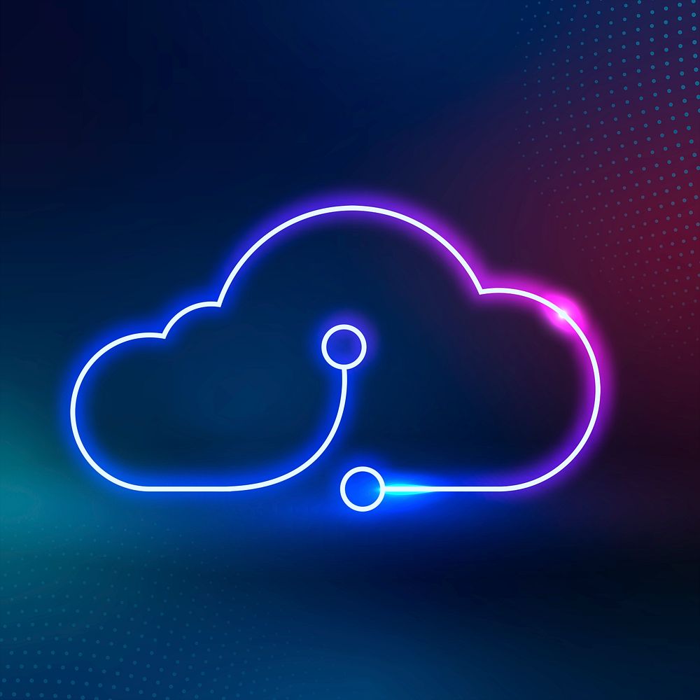 Pink neon cloud icon psd digital networking system
