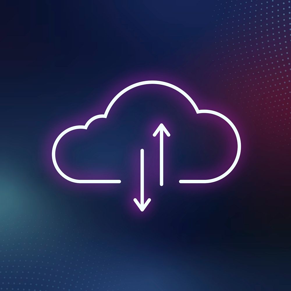 Pink neon cloud icon psd digital networking system