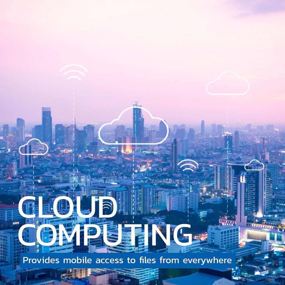 Cloud computing template vector for smart city social media post